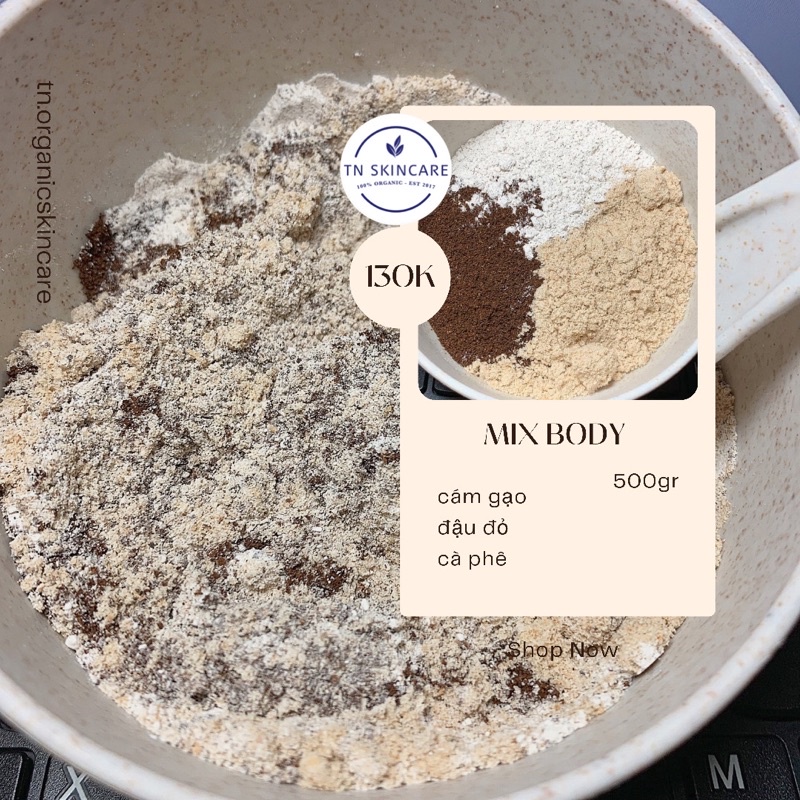 Bột Cám gạo Đậu đỏ Cà phê Nguyên chất 500gr Tắm dưỡng toàn thân 100% Handmade