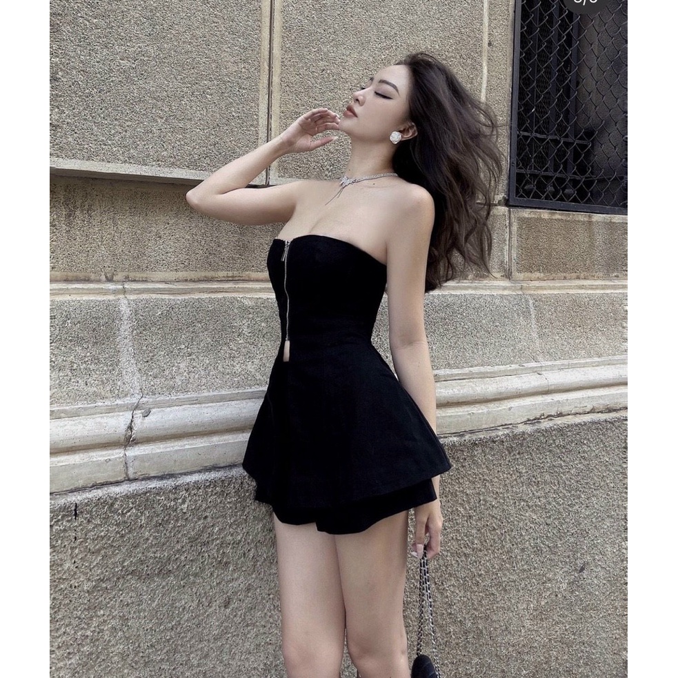 LEM SET - Set áo ống dây kéo sang chảnh, chất liệu cotton mịn, phong cách cá tính, hàng thiết kế lên form chuẩn như hình