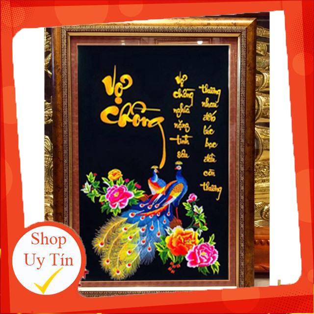 Tranh thêu Vợ chồng 60x40cm thêu sẵn chưa khung