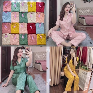 Bộ lụa gấm cổ véc áo cộc quần dài