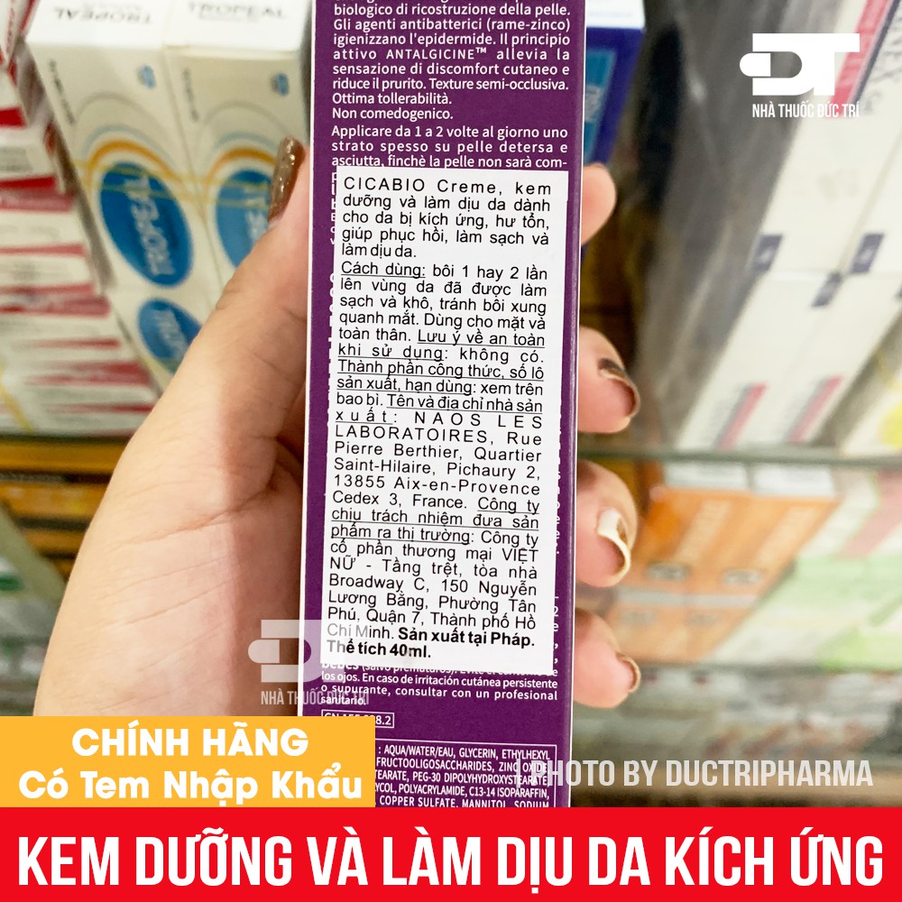 [NHẬP KHẨU CHÍNH HÃNG] Kem dưỡng phục hồi và làm dịu da Bioderma Cicabio Cream 40ml