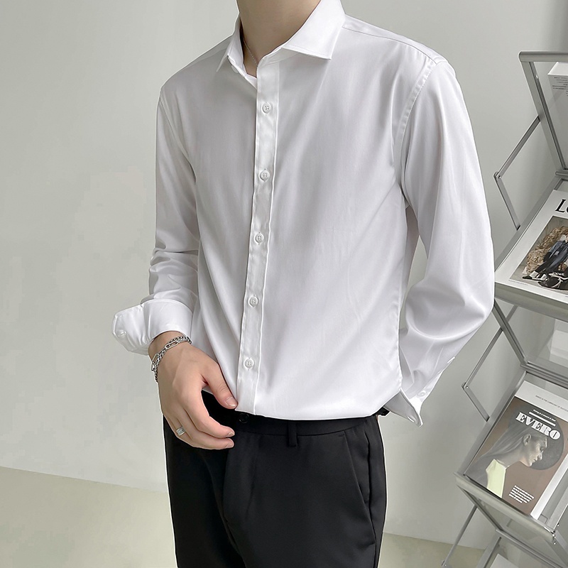 Áo sơ mi nam nữ dài tay Unisex Basic TRƠN Form Slim màu trắng Chất cotton lụa mịn mát