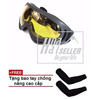 Mắt kính đi phượt chống bụi, chống tia UV, đi đêm HOAHAI (vàng) + Tặng bao tay chống nắng cao cấp
