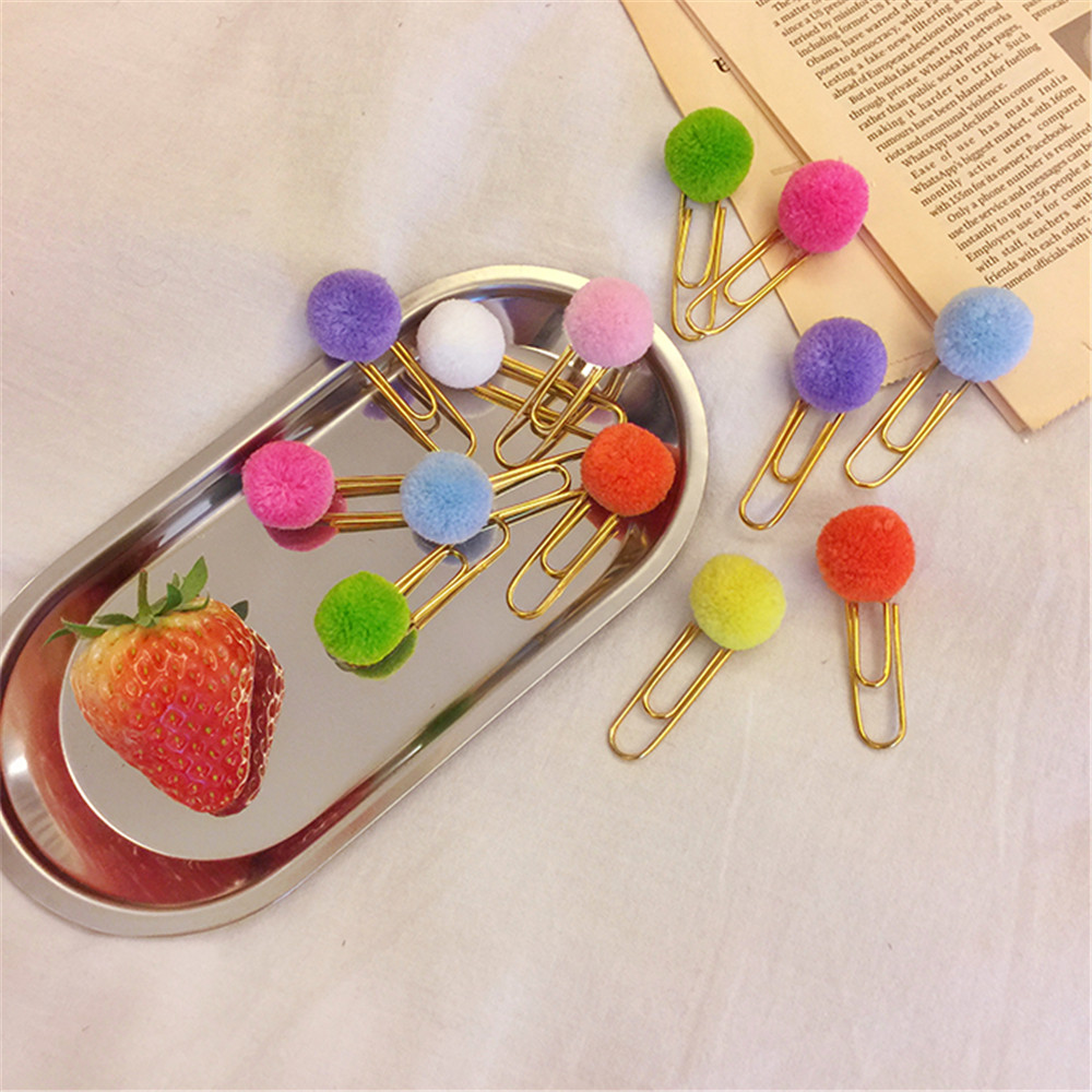 Kẹp đánh dấu trang sách đính bóng pompom sử dụng ở văn phòng/ thích hợp học sinh nhiều màu sắc