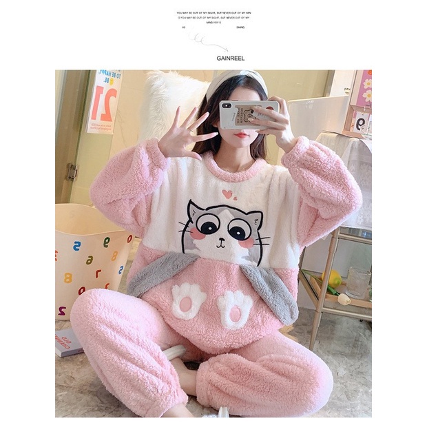 Bộ ngủ nữ in hình siêu xinh, đồ ngủ lông ấm - G0119 | BigBuy360 - bigbuy360.vn