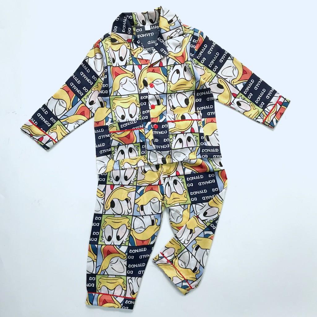 Bộ Pijama ngủ cho bé trai bé gái vải Lụa Satin mềm đẹp Nhiều mẫu Hoạt hình vui nhộn 10-45kg