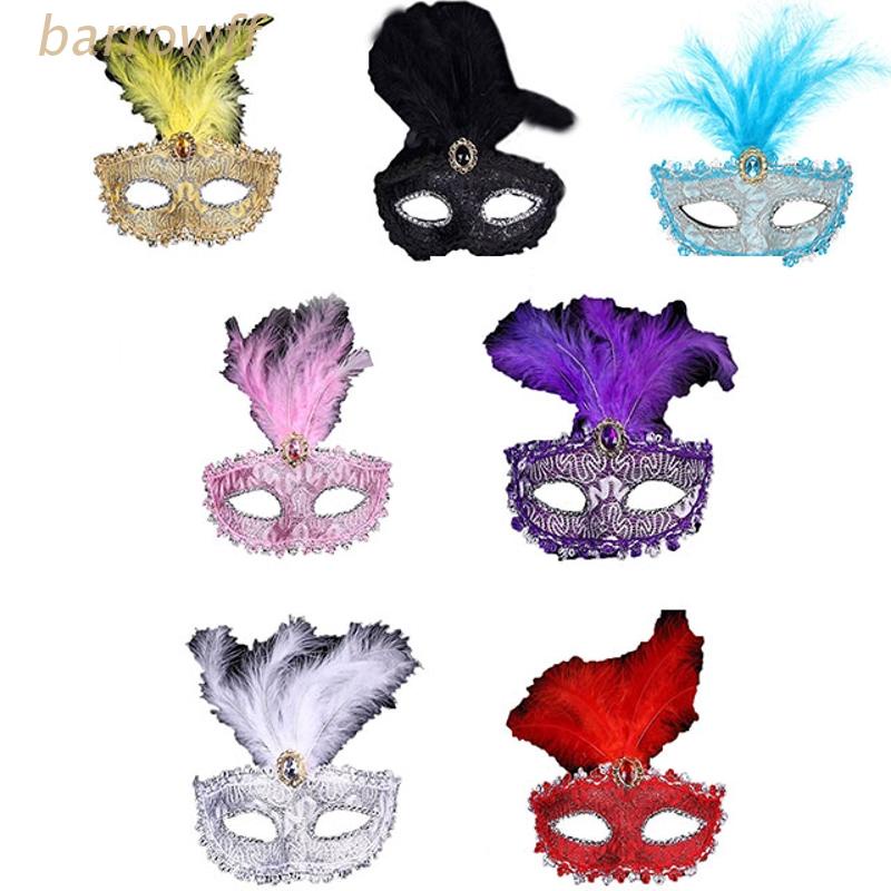 Mặt Nạ Nửa Mặt Hóa Trang Halloween Đính Lông Vũ
