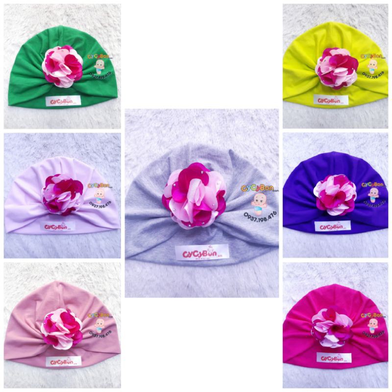 Nón Turban Cho Bé Bông Hồng Phối 2 Màu - Vải Cotton Siêu Co Giãn