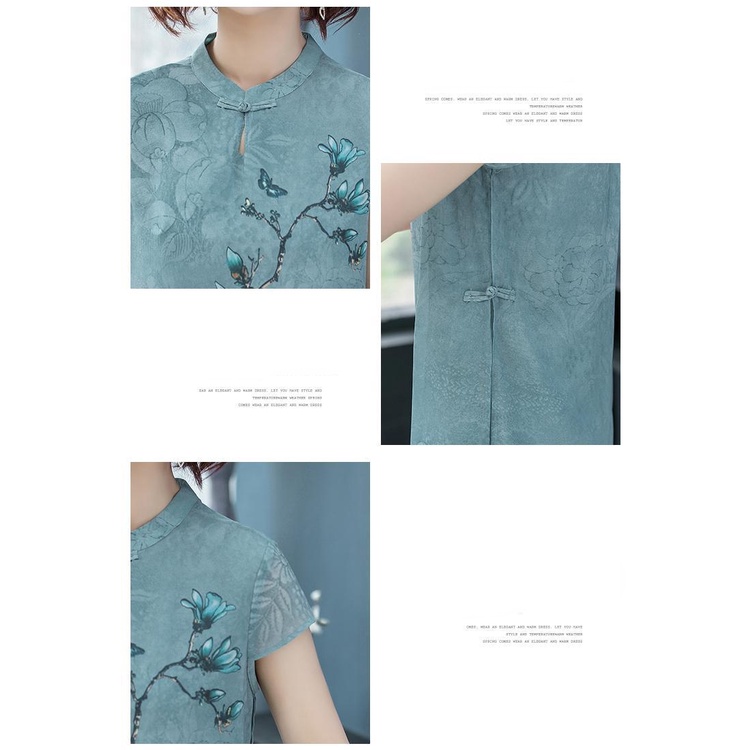 Đầm Sườn Xám Dài Dáng Rộng Mềm Mại Thời Trang Mùa Hè Cho Nữ Trung Niên