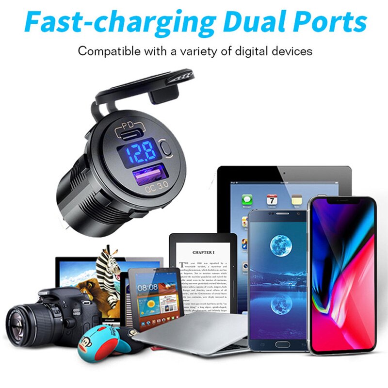 Bộ sạc điện thoại xe hơi SEAMETAL 12V-24V USB QC3.0 5V 3A USB cổng PD tốc độ nhanh chống thấm nước nhẹ tiện lợi
