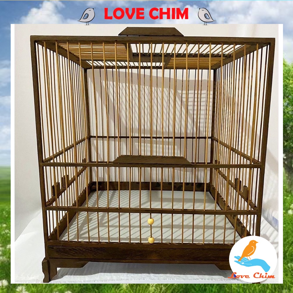 Khung lồng vuông gỗ đen chim chào mào dễ dàng lắp đặt hàng loại 1 kèm móc, Lồng chim Chào Mào vuông gỗ đen LOVECHIM