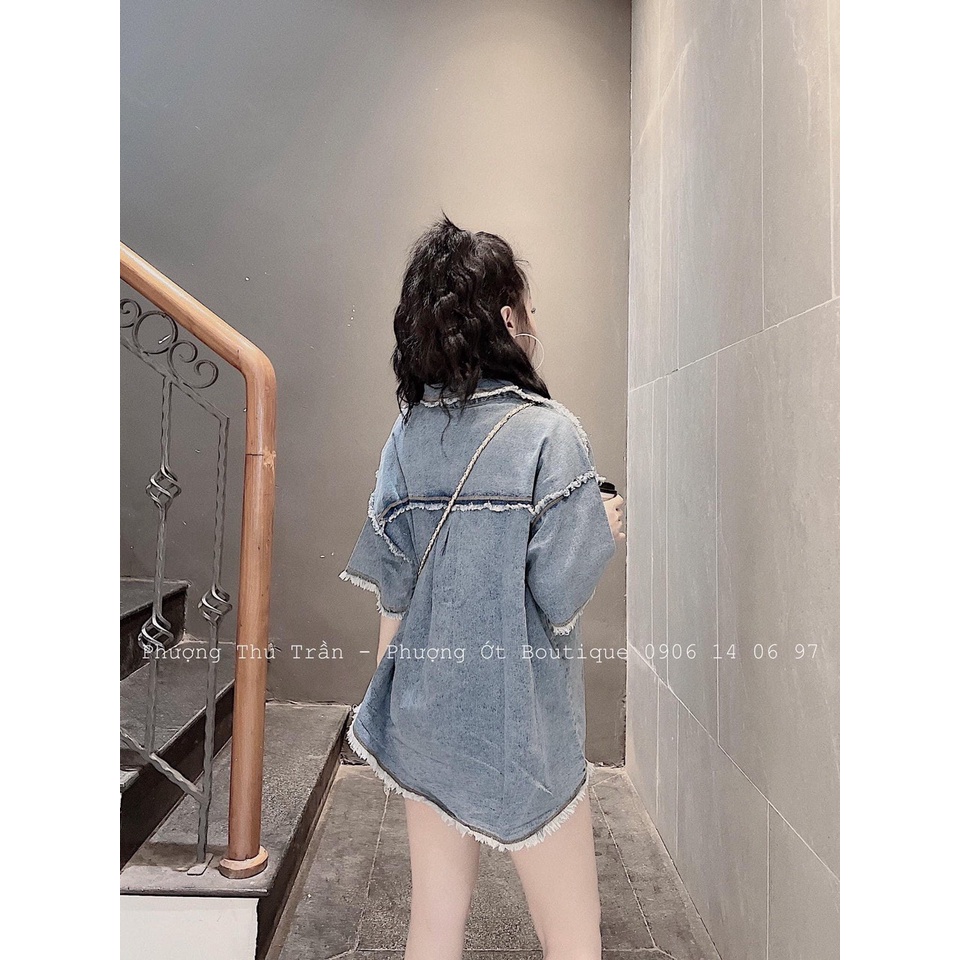 Áo Jeans bò rách tua rua driveee cá tính