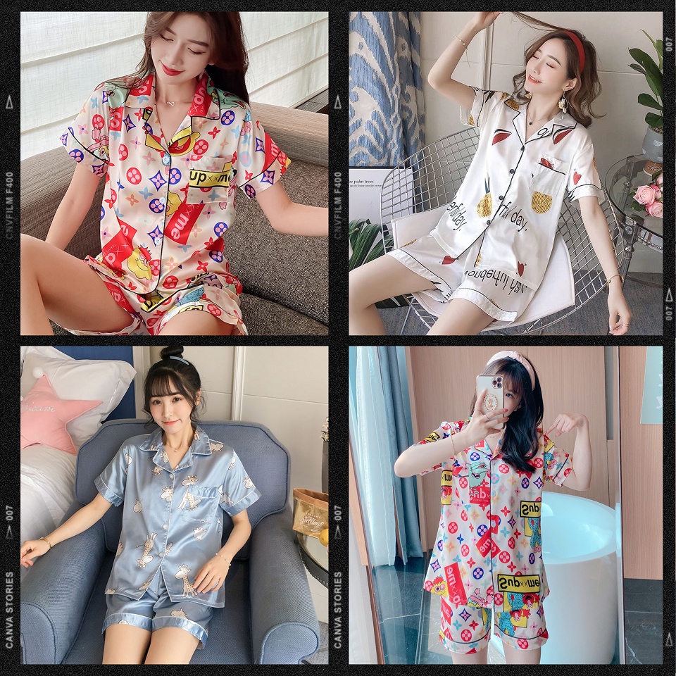 Bộ Đồ Ngủ Pyjama Lụa Cao Cấp Siêu Xinh - Tay Ngắn Quần Ngắn (Freesize dưới 55kg) - Summer 2022