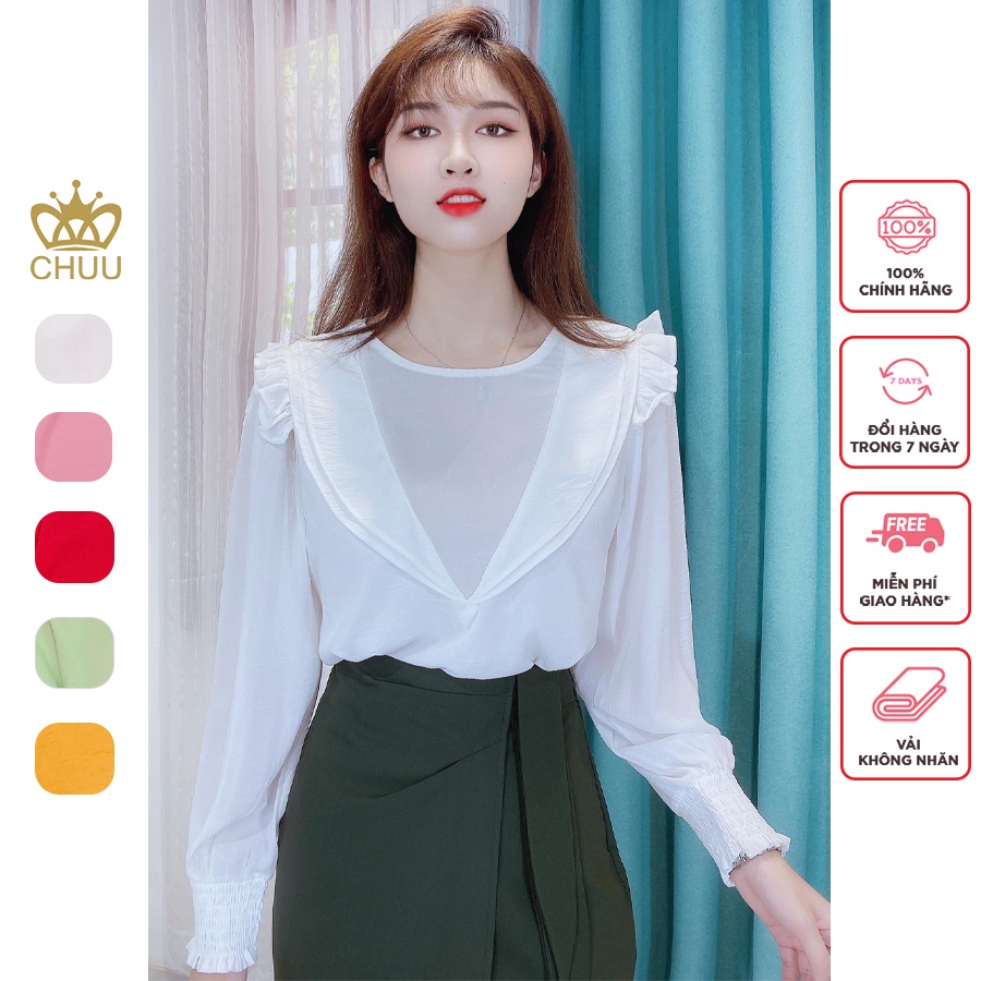 Áo kiểu công sở nữ tay dài cổ viền bèo CHUU A6921