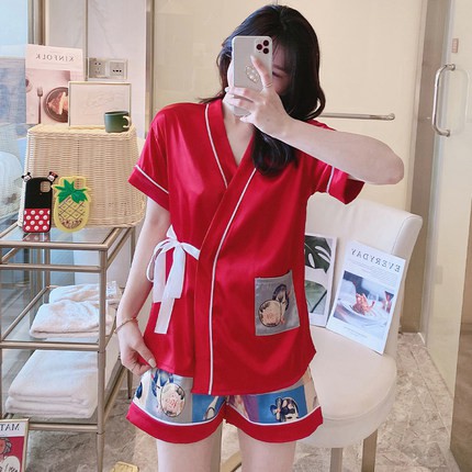 Bộ ngủ lụa mùa hè Nhật Bản nữ kimono mỏng bằng lụa băng size S M L