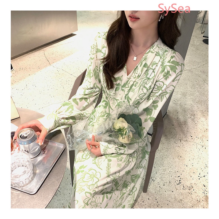 Đầm Hoa Cổ Chữ V Thời Trang Mùa Thu Dành Cho Nữ