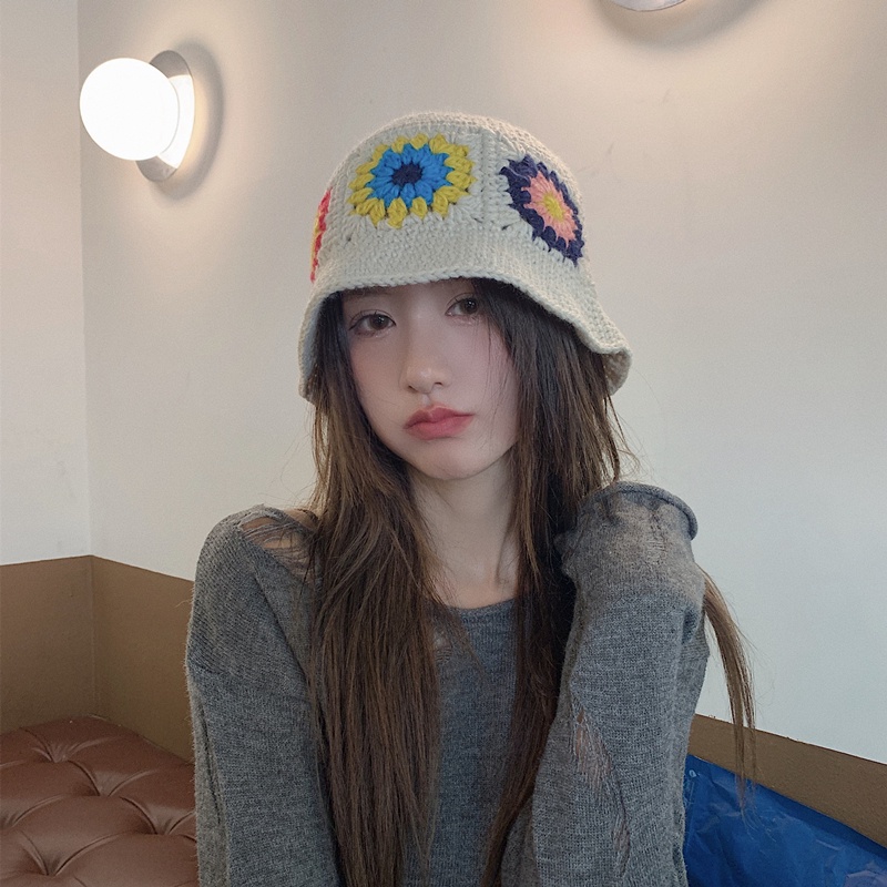 Mũ Bucket Đan Len Thủ Công Phong Cách Nhật Bản Thời Trang Thu Đông Cho Nữ