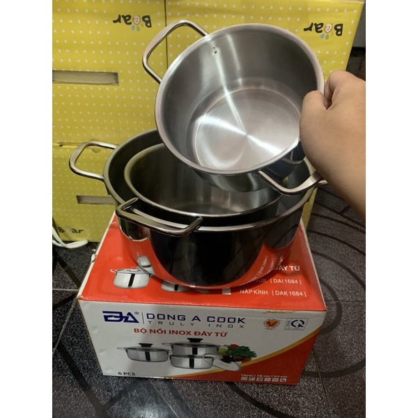 Bộ 3 Nồi Inox Nắp Kính Đông Á Cook ( 24cm/18cm/16cm )