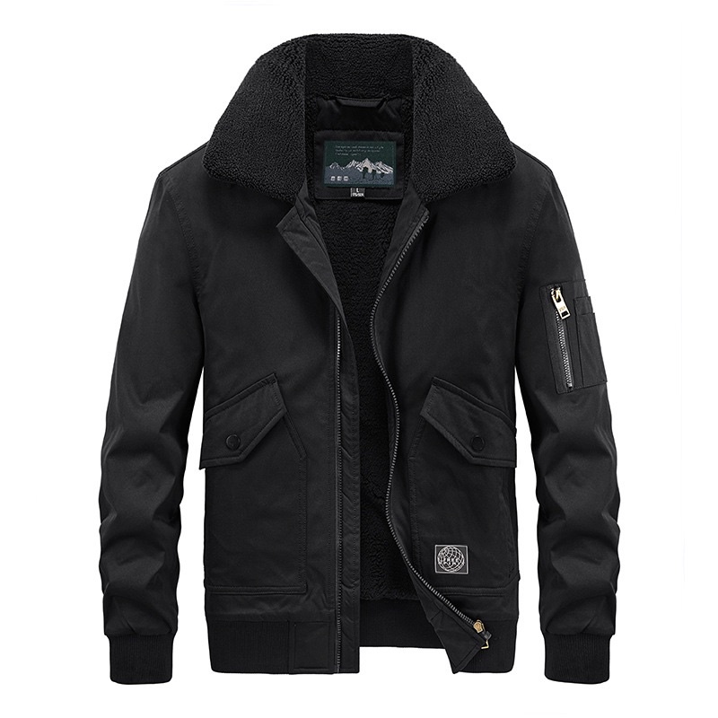 Áo Khoác Parka Bomber Nam Lót Lông Cừu Chất Liệu KaKi Dáng Cổ Bẻ
