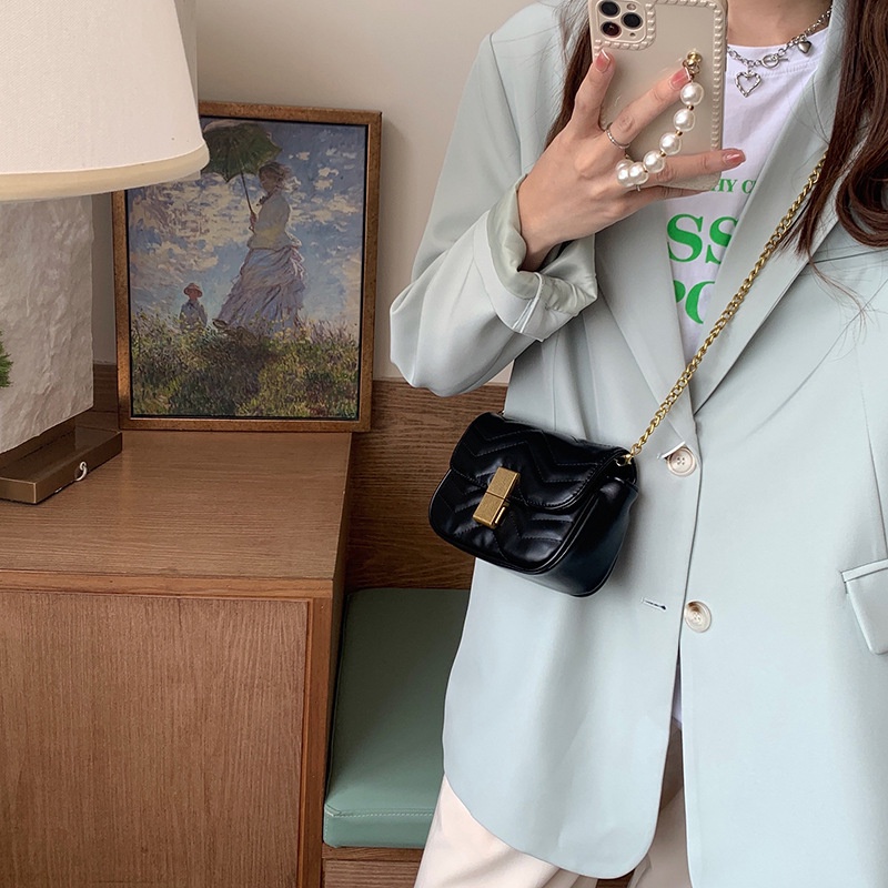 Túi xách vuông nhỏ đeo chéo đeo vai da PU mềm phối dây xích