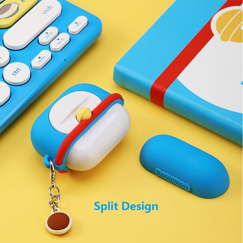 Vỏ Bảo Vệ Hộp Sạc Tai Nghe Airpods 3 / Airpods Pro 2 / Huawei Freebuds Pro 2 / Freebuds 4 Bằng Silicon Hình Doraemon 3D Dễ Thương