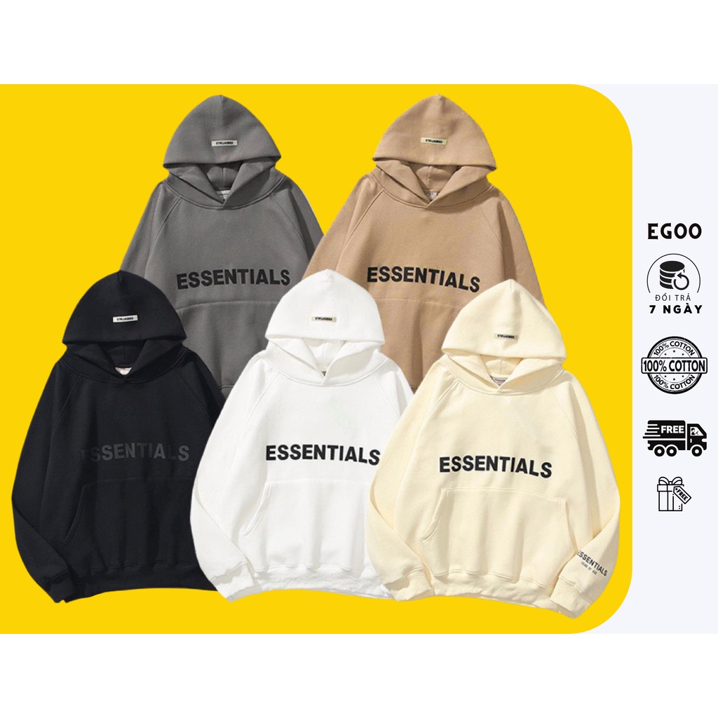 Áo Hoodie ESSENTIAL Form Unisex, Áo Dài Có Mũ Nỉ Bông ESSENTIAL 350gsm dày mịn ES1