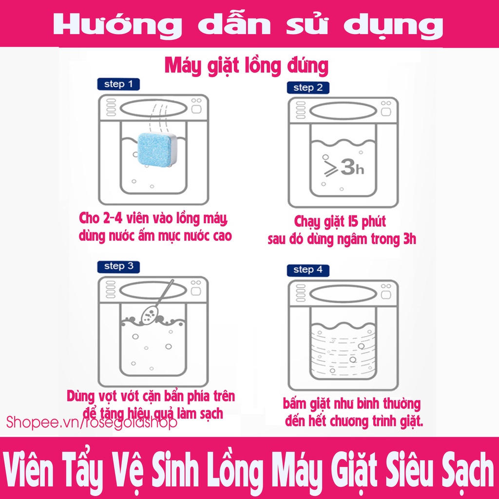 Set 6 Viên Tẩy Vệ Sinh Lồng Máy Giặt Công nghệ Mới Siêu Sạch - Diệt khuẩn - Tẩy Chất Cặn - Loại Bỏ Mùi Hôi