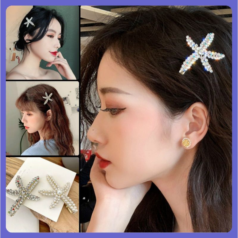 Kẹp tóc nữ đính đá phong cách Hàn Quốc siêu xinh, kẹp mái hình sao biển cực cá tính- Sỉ lẻ phụ kiện tóc giá rẻ