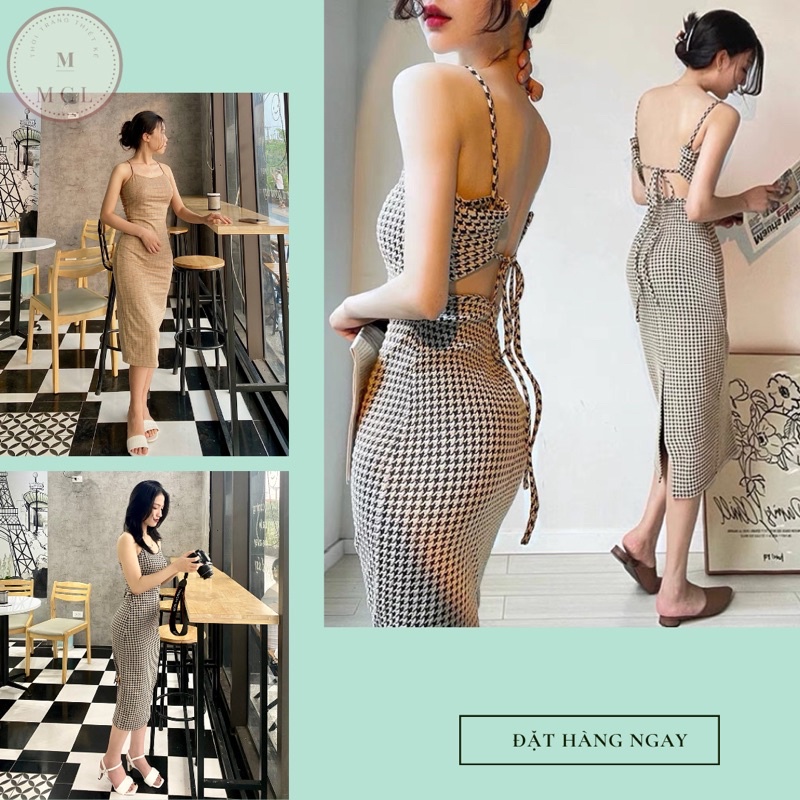 Váy body sexy 2 dây hở lưng dáng dài, chất dày mịn mặc nhiều kiểu thời trang
