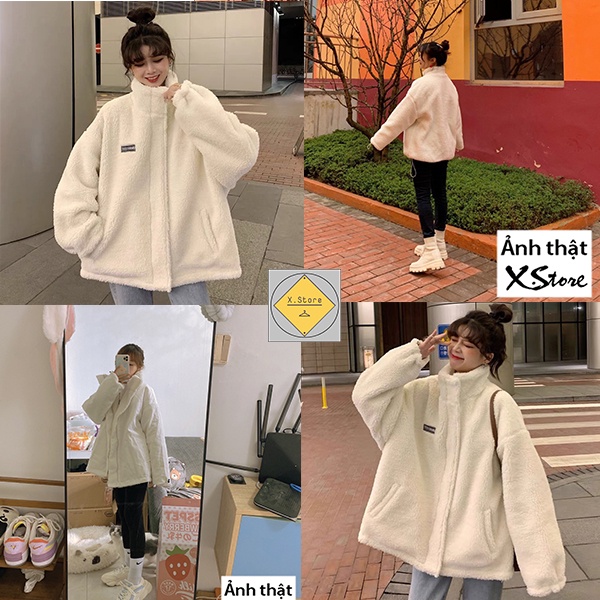 Áo khoác lông trắng 2 mặt logo thêu ONS nam nữ Hottrend 2023 Unisex dáng Hàn Quốc form rộng X.store 612