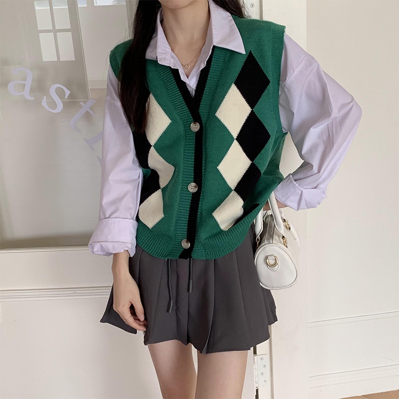 DUNEA Áo Khoác Cardigan Không Tay Cổ Chữ V Phong Cách Retro Hàn Quốc Với 3 Màu Tùy Chọn