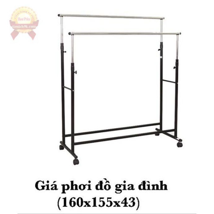 [Hàng xịn] Giá phơi quần áo thông minh Giàn đôi treo đồ inox không gỉ bánh xe di động tiện lợi đa năng để ban công