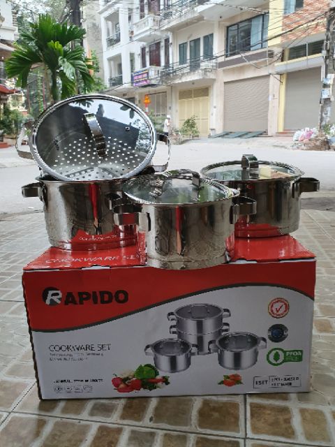 Bộ 3 nồi Rapido - Inox cao cấp 304 - dùng cho bếp từ và mọi loại bếp ( SALE)