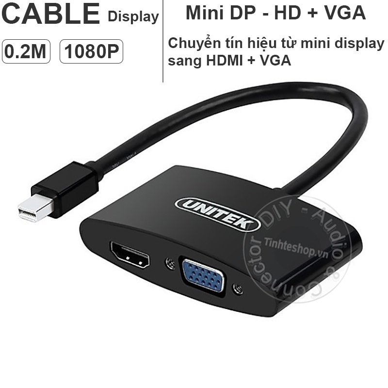 Cáp chuyển đổi Mini display port sang HDMI và VGA 20Cm UNITEK Y-6328 - Thunderbolt 2 to HDMI + VGA