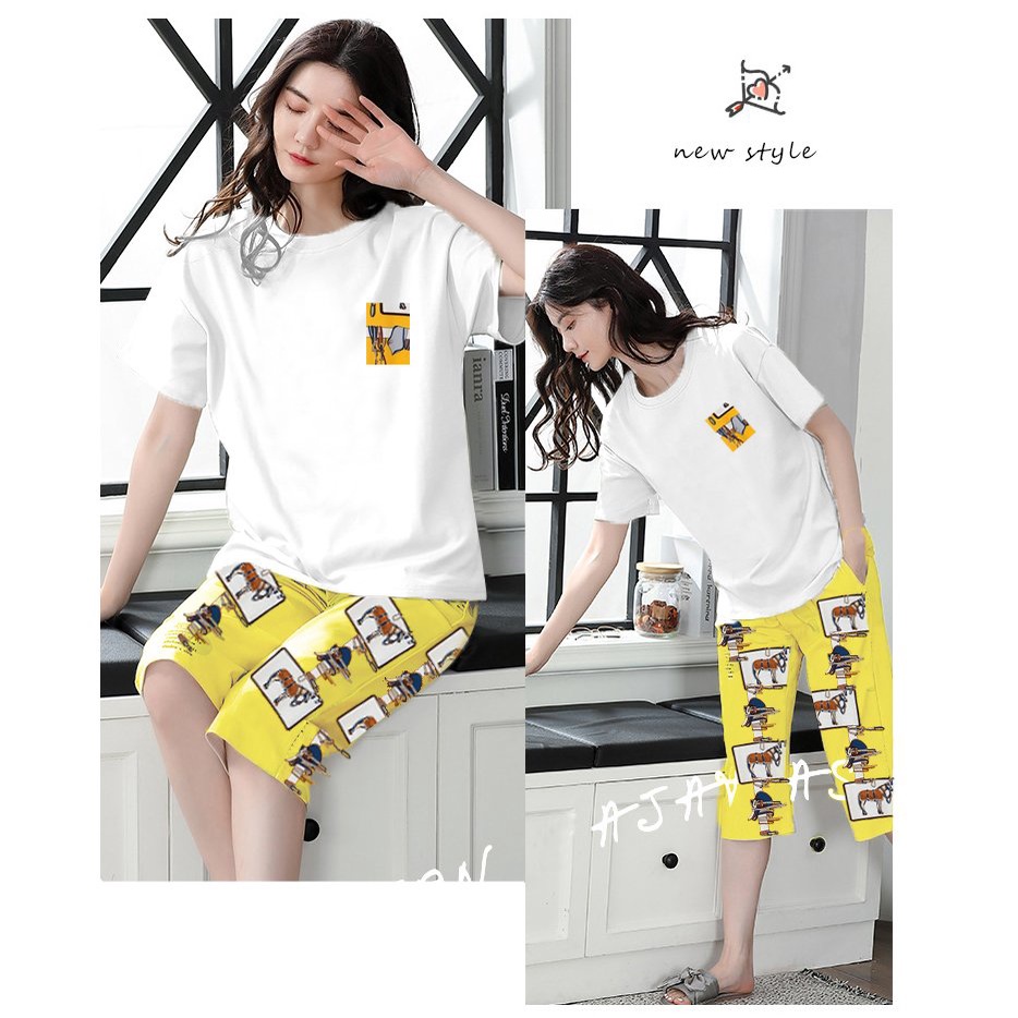 Đồ bộ nữ cộc tay mặc nhà thời trang mới nhất - Chất liệu Cotton, bộ đồ mặc nhà dễ thương