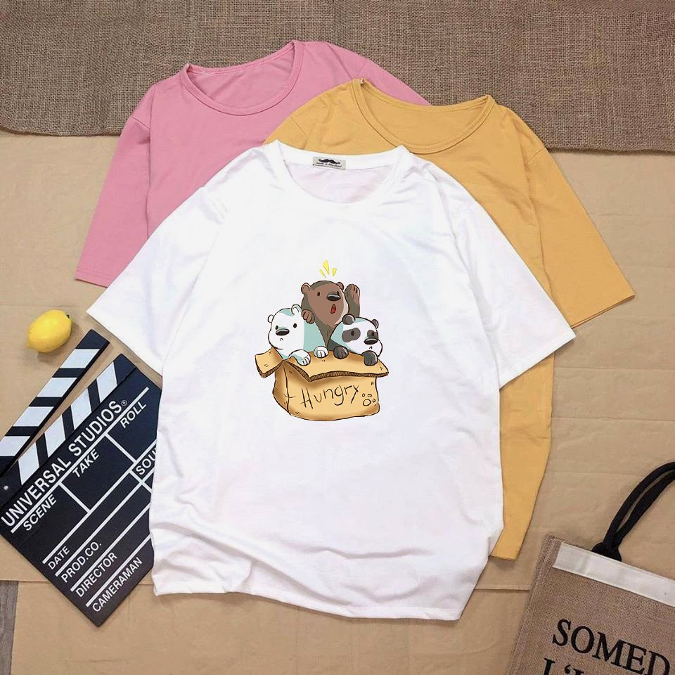 Áo thun tay lỡ form rộng 3 chú gấu vải dày mịn 20N1232