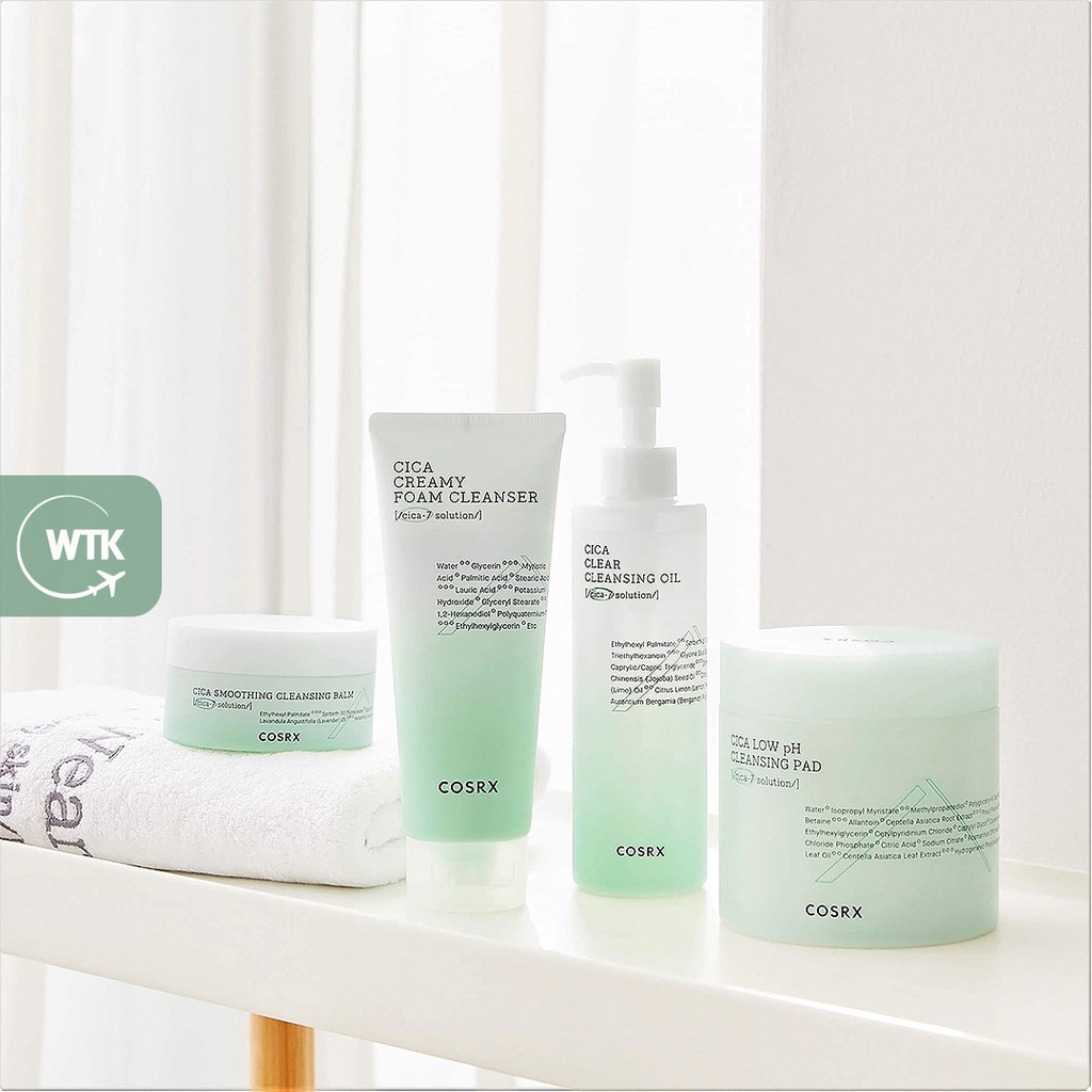 Sữa rửa mặt COSRX Pure Fit Cica Cleanser / Sữa rửa mặt tạo bọt Creamy Foam Cleanser / Dầu tẩy trang Clear Cleansing Oil / Dầu tẩy trang Smoothing Cleansing Balm / Bông tẩy trang có độ PH thấp Cleansing Pad - Cho da nhạy cảm