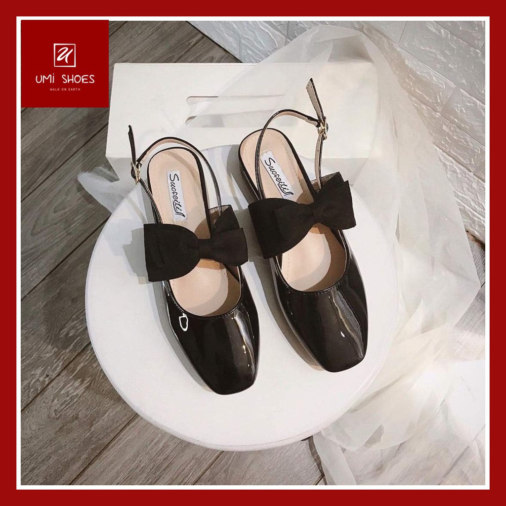 [HOT] Giày nữ Slingback phối nơ da mềm đơn giản nhẹ nhàng búp bê nữ tính xinh đẹp đế cao 3cm dễ phối đồ mẫu mới trend