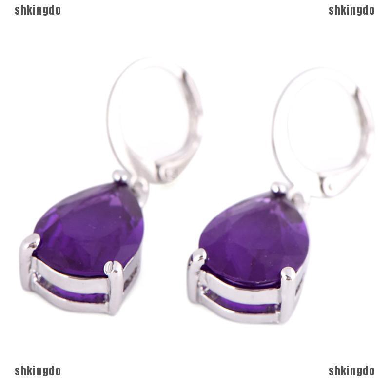 THINH Bông Tai Dạng Vòng Xi Mạ Bạc Đính Đá Sapphire