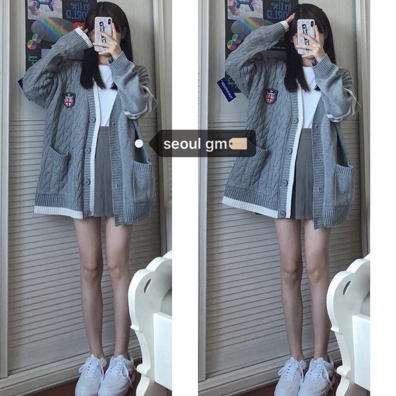 🔥 ÁO CARDIGAN LEN HUY HIỆU MÀU GHI SIÊU ĐẸP 🔥 ÁO CARDIGAN LEN NỮ