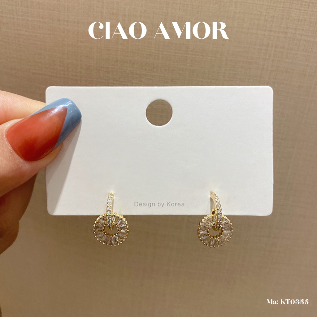 KT0355-Khuyên tai nữ, Bông tai nhỏ bạc 925 đính đá Double wheel Trang sức Ciao Amor
