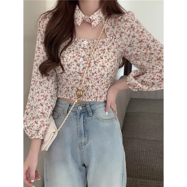 Áo sơ mi hoa nhí phong cách retro Pháp phù hợp cho mùa thu