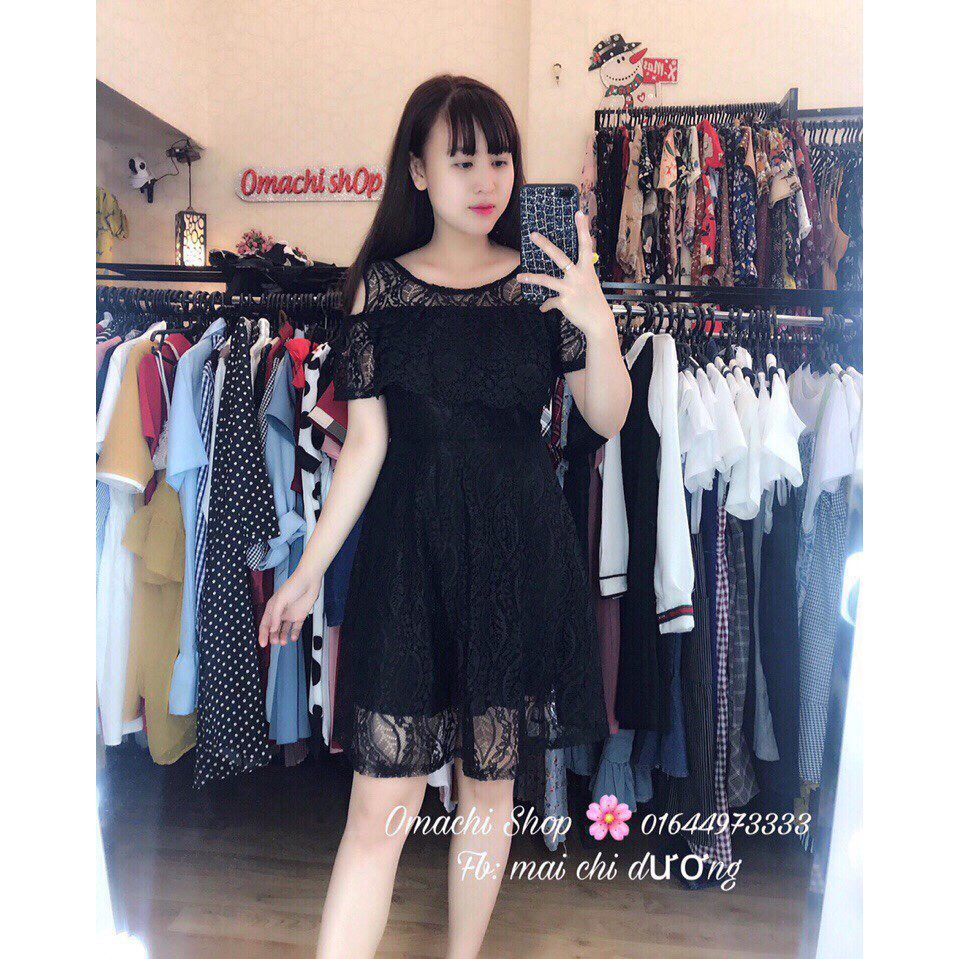 Đầm váy ren xòe bèo ngực , hở vai