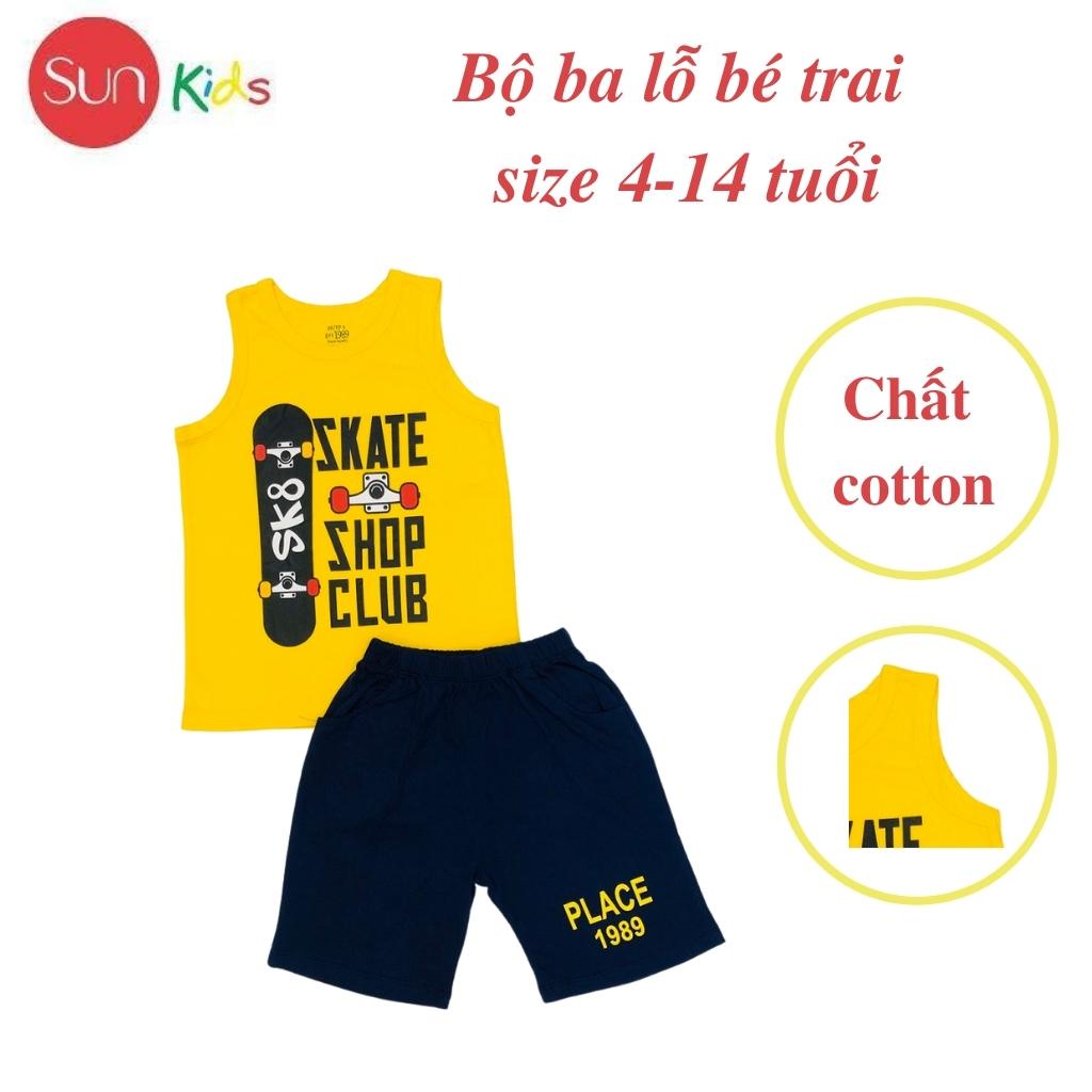 Đồ bộ bé trai, bộ ba lỗ cho bé chất thun cotton, nhiều màu, size 4-14 tuổi - SUNKIDS