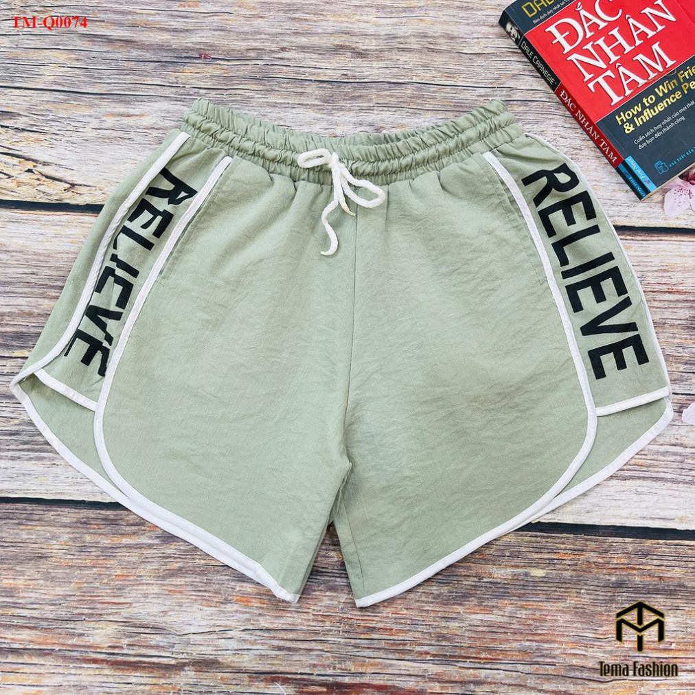 [Mã FAMAYWA giảm 10K đơn 50K] Quần short nữ TEMA - quần sooc nữ cạp chun chất đũi mát có chữ to siêu xinh | BigBuy360 - bigbuy360.vn