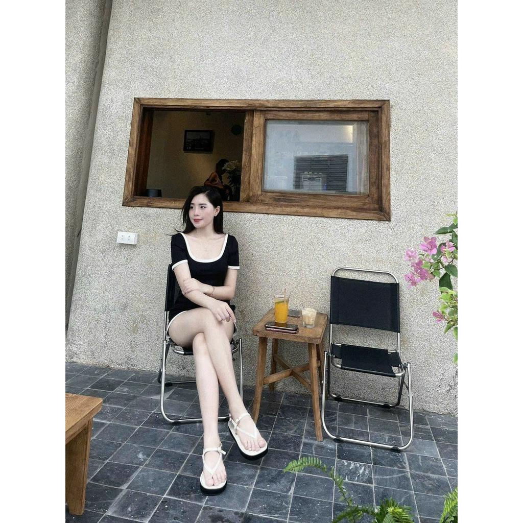 Jum ba lỗ cộc tay đen phối  cổ U siêu hot đi biển đi chơi sang chảnh chất zip dày dặn playsuits