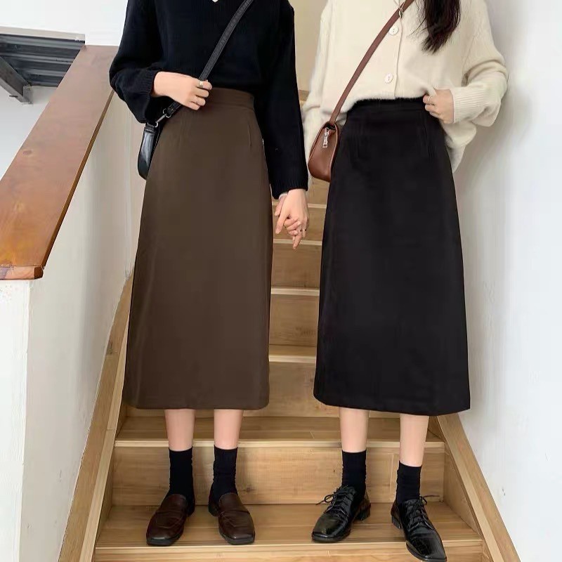 Chân váy midi dài dáng A nhẹ cạp khóa xẻ sau, video ảnh thật- M306
