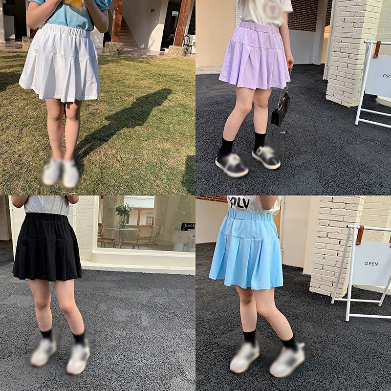 Chân Váy Ngắn Xếp Ly Vải Cotton Màu Xanh Navy Thời Trang Mùa Hè Phong Cách Hàn Quốc Dành Cho Bé Gái
