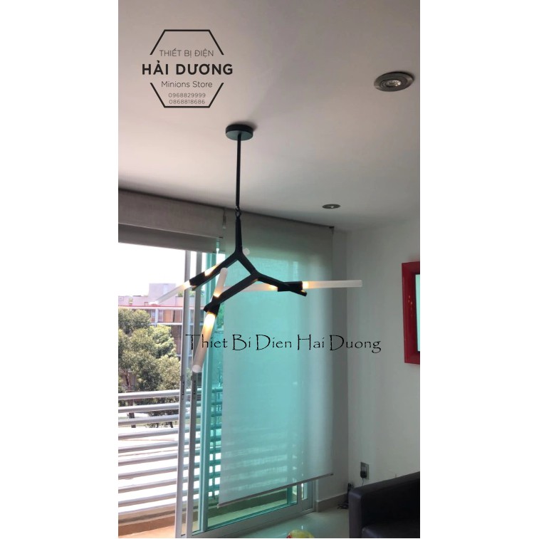 Đèn Chùm Decor Xương Cá 6 Tay (Đen/Vàng) - Tặng kèm 6 bóng led - Có video - Bảo hành 12 tháng
