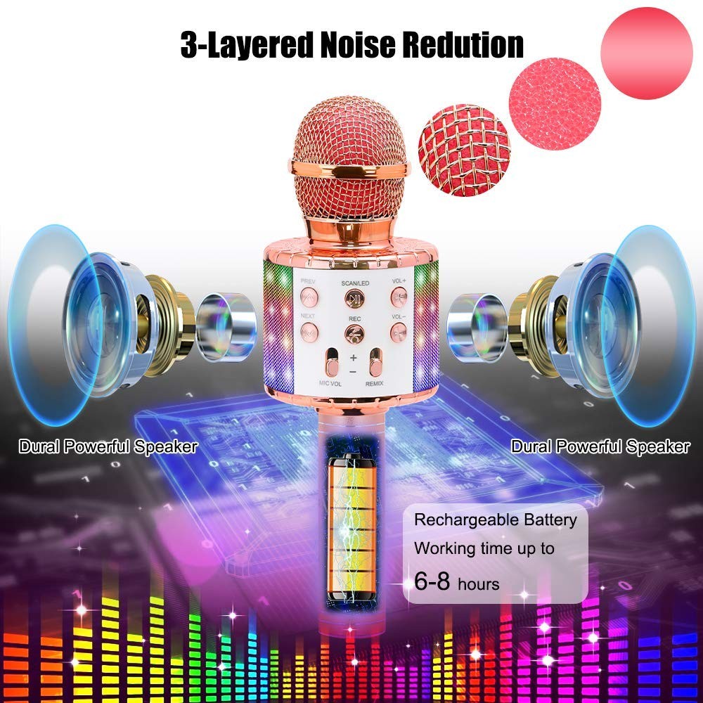 Micrô Karaoke Không dây Đèn LED Nâng cấp Mới Loa Bluetooth KTV Hát Nhạc Mikrofon WS858